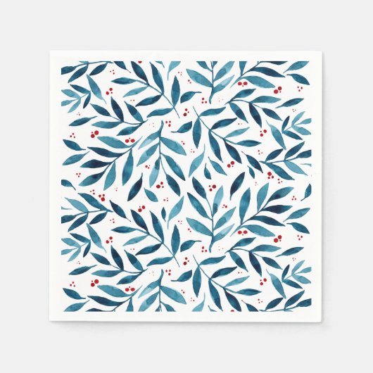 Serviette En Papier Jolies branches d'aquarelle - turquoise et rouge (Devant)