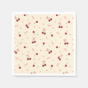 Serviette En Papier Jolies cerises roses rouges cœurs arcs sur crème