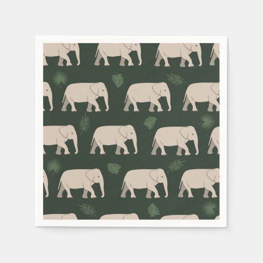 Serviette En Papier Jolies éléphantes sur arrière - plan noir (Devant)