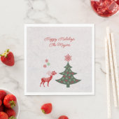 Serviette En Papier Jolies fêtes Arbre de Noël & Rennes rouges (En situation)