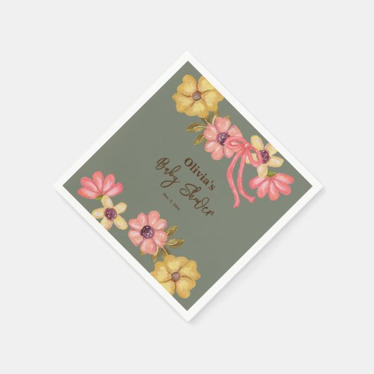 Serviette En Papier Jolies Fleurs Baby shower mignonne Fille Douce Ros (Coin)