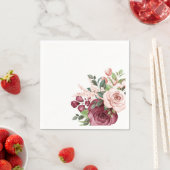 Serviette En Papier Jolies fleurs d'aquarelle bordeaux et roses (En situation)