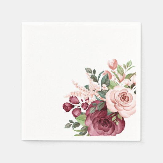 Serviette En Papier Jolies fleurs d'aquarelle bordeaux et roses (Devant)
