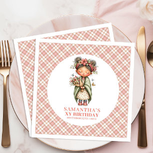 Serviette En Papier Jolies Fleurs Roses de Fée 7ème Fête d'Anniversair