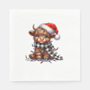 Serviette En Papier Jolies lumières de Noël Vache Highland Drôle de No