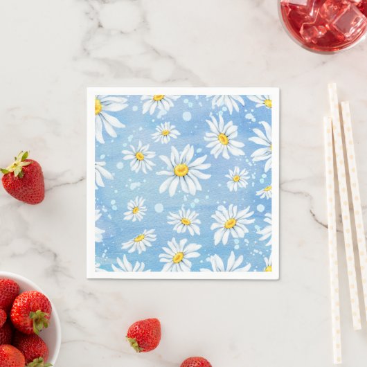 Serviette En Papier Jolies marguerites blanches sur bleu (En situation)