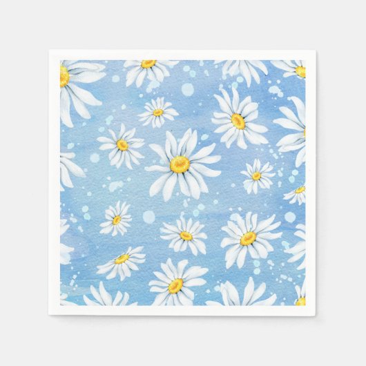 Serviette En Papier Jolies marguerites blanches sur bleu (Devant)