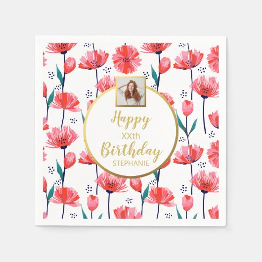 Serviette En Papier Jolies Tulipes Roses, Texte Photo Personnalisé, An (Devant)