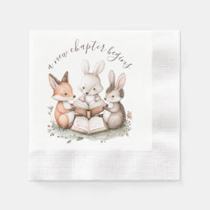 Serviette En Papier Jolis Animaux de la Forêt Lisant Un Nouveau Chapit