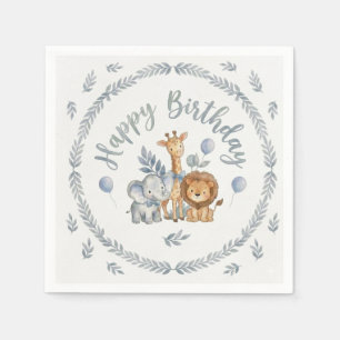 Serviette En Papier Jolis Animaux de Safari Aquarelle Joyeux Anniversa
