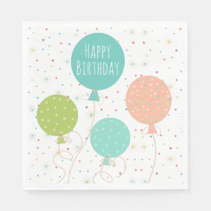 Serviette En Papier Jolis Ballons de Couleurs Pastel Joyeux Anniversai