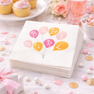 Serviette En Papier Jolis Ballons Roses Jaunes Fille Baby Shower