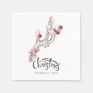 Serviette En Papier Jolis bois de cerf d'hiver à l'aquarelle Noël