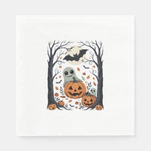 Serviette En Papier Jolis fantômes d'Halloween et forêt de citrouilles