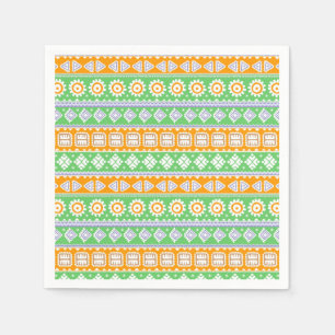 Serviette En Papier Jolis motifs ethniques orange et vert design