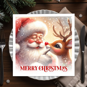 Serviette En Papier Jolis napperons de Noël avec le Père Noël Rudolph