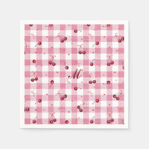 Serviette En Papier Jolis Nœuds Filles Cerises Rose Gingham Carreaux N