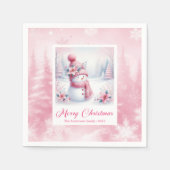 Serviette En Papier Jolly Pink Snowman Christmas Scene Napkins Kids   (Devant)