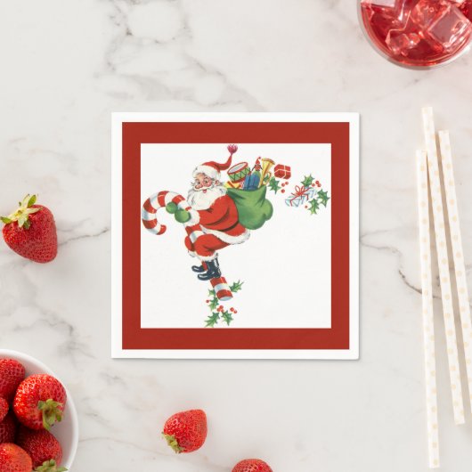 Serviette En Papier Jolly Retro Père Noël Riding Sucre de canne Rouge (En situation)