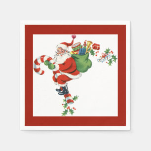 Serviette En Papier Jolly Retro Père Noël Riding Sucre de canne Rouge