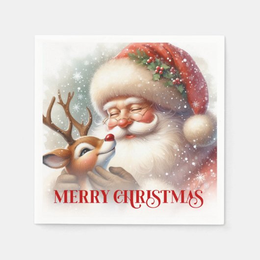 Serviette En Papier Jolly Santa Rudolph Holiday Party Napkins (Devant)