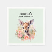 Serviette En Papier Jote Cerf Entouré D'Anniversaire Rose (Devant)