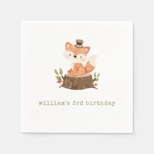 Serviette En Papier Jote Woodland Fox Sage Green fête d'anniversaire (Devant)