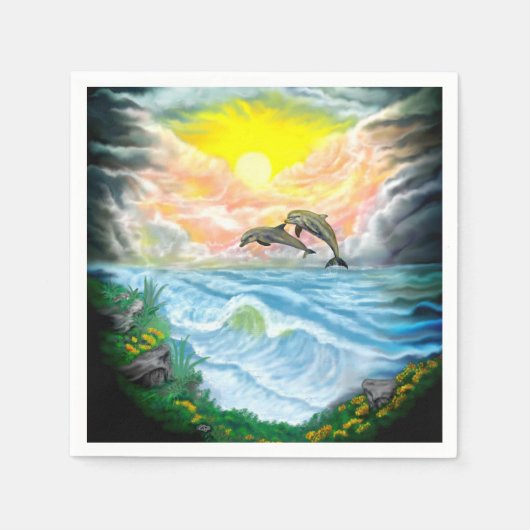 Serviette En Papier Jouer aux dauphins sous le soleil (Devant)