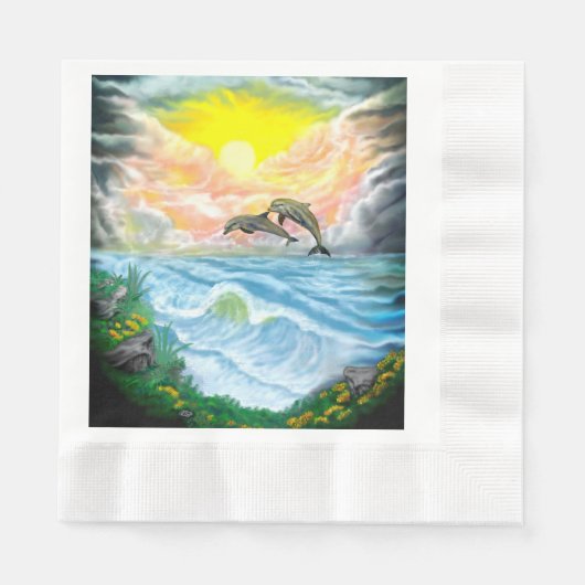 Serviette En Papier Jouer aux dauphins sous le soleil (Devant)