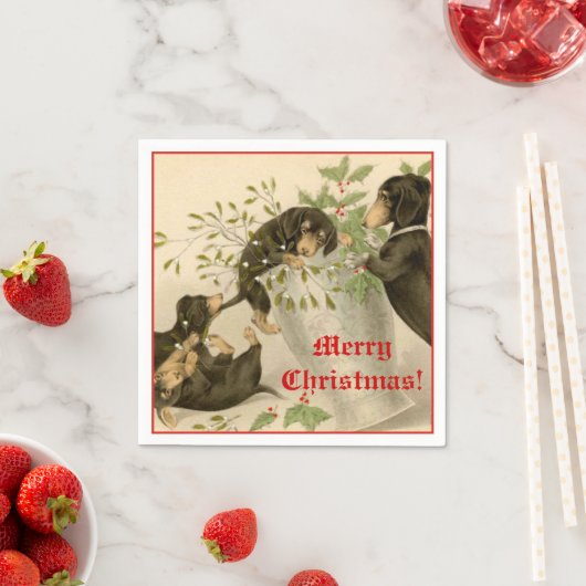 Serviette En Papier Jouer mignon chiens de dachshund et mistletoe vint (En situation)