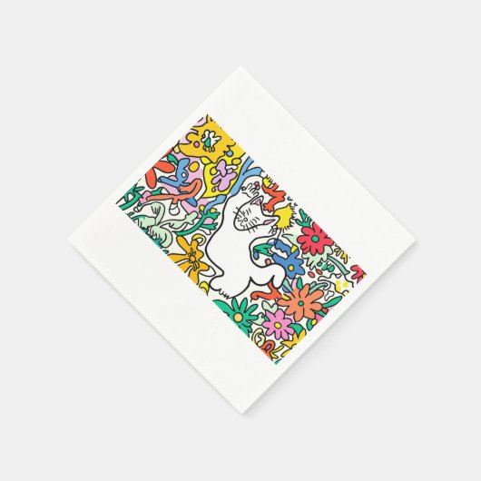 Serviette En Papier Jouer un chat dans un paradis floral" (Coin)