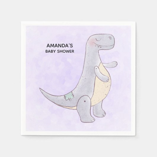 Serviette En Papier Jouet Dinosaure gris mou Baby shower d'aquarelle (Devant)