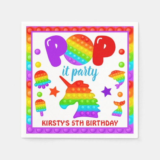 Serviette En Papier Jouet Fidget Pop Arc-en-Ciel Anniversaire (Devant)