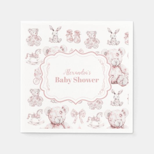 Serviette En Papier Jouets Roses Toile De Jouy Baby shower (Devant)