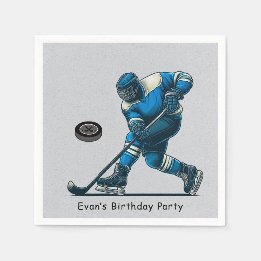Serviette En Papier Joueur de hockey bleu et gris fête d'anniversaire (Devant)