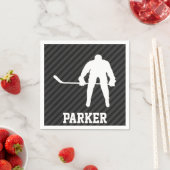 Serviette En Papier Joueur de hockey; Gris Noir & Noir (En situation)