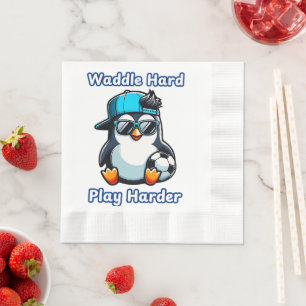 Serviette En Papier Joueur de soccer en caricature de pingouin mignon