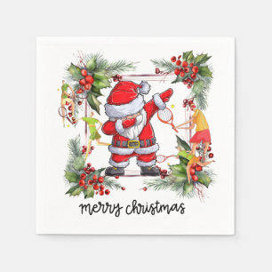 Serviette En Papier Joueur de tennis derrière le Père Noël