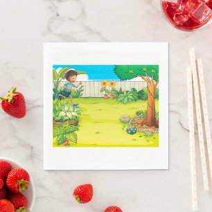 Serviette En Papier Joueur garçon courir dans un Jardin vert luxuriant