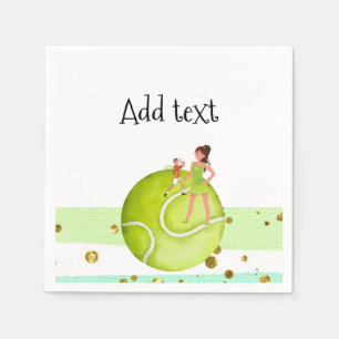 Serviette En Papier Joueuse de tennis tient raquette et balle