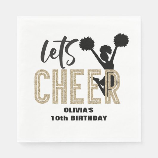 Serviette En Papier Jour d'anniversaire de la Cheerleader Gold et Blac (Devant)
