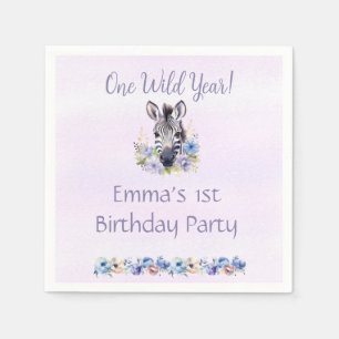 Serviette En Papier Jour de l'anniversaire du Zèbre Floral Violet