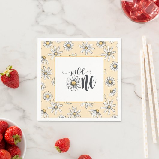 Serviette En Papier Jour de marguerite Napkin - Wild One - Jaune (En situation)