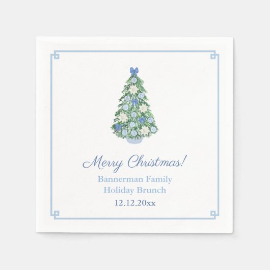 Serviette En Papier Jour de Noël blanc Bleu élégant (Devant)