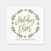 Serviette En Papier Jour de vacances Wreath Gold Script (Devant)