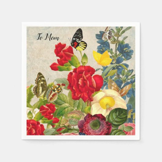 Serviette En Papier Jour des mères Jardin oeillets papillons Rose (Devant)