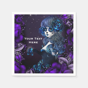 Serviette En Papier Jour des Morts Crâne de Sucre Mexicain Fête Violet