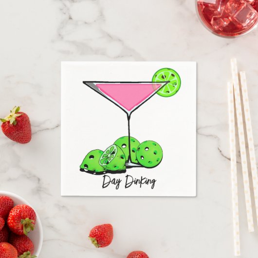 Serviette En Papier Jour Diner Cocktail Cosmo Rose, Pickleball Limes (En situation)
