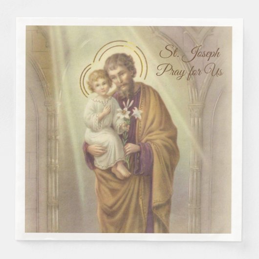 Serviette En Papier Jour Saint-Joseph Enfant Jésus Lys Fête (Devant)
