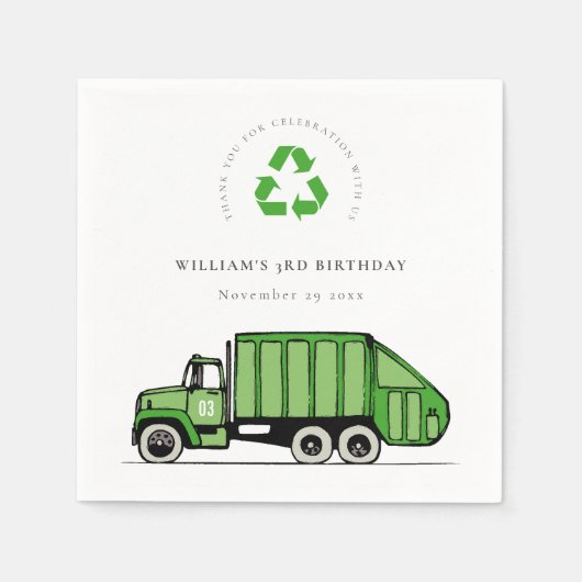 Serviette En Papier Jour vert mignon Garbage Truck Enfants N'importe q (Devant)